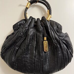 Michael kors MK Black Designer Pleated Leather Bag